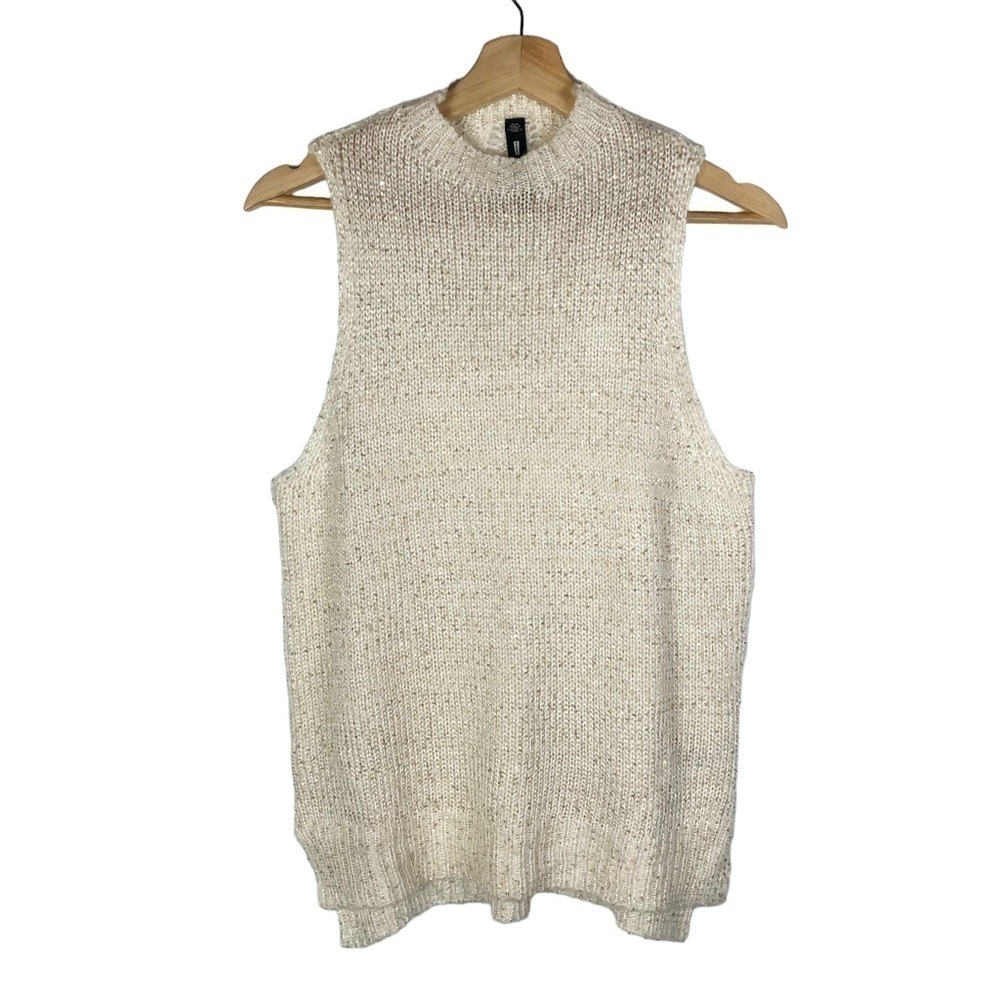 Lord & Taylor Design Lab White Metallic Sleeveless Sweater M‎